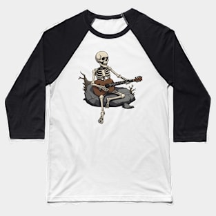 Skeleton Playing Guitar Baseball T-Shirt